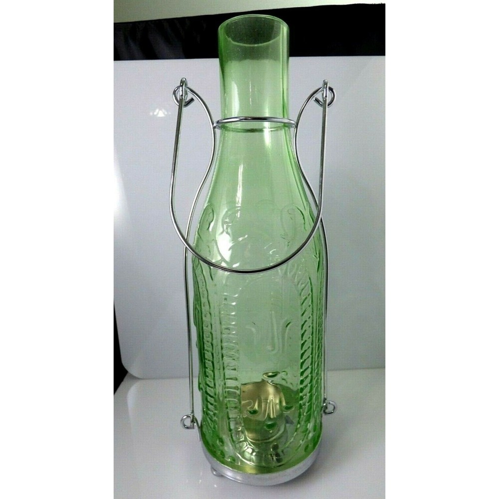 Yankee Candle French Glass Green Bottle Tea Light Candle Holder Lantern Handle